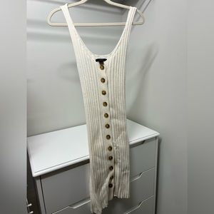 Small midi cream button front ribbed sweater-knit dress